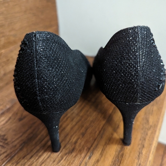K&M (Kate & Mel) sparkly open toe black heels. size 9.5 - Picture 6 of 11